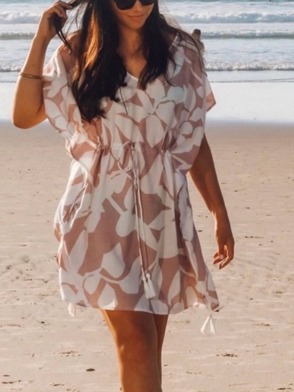 Poolside Paradiso Islander Floral Swim Cover Up Tunic Top Pink White M/L
